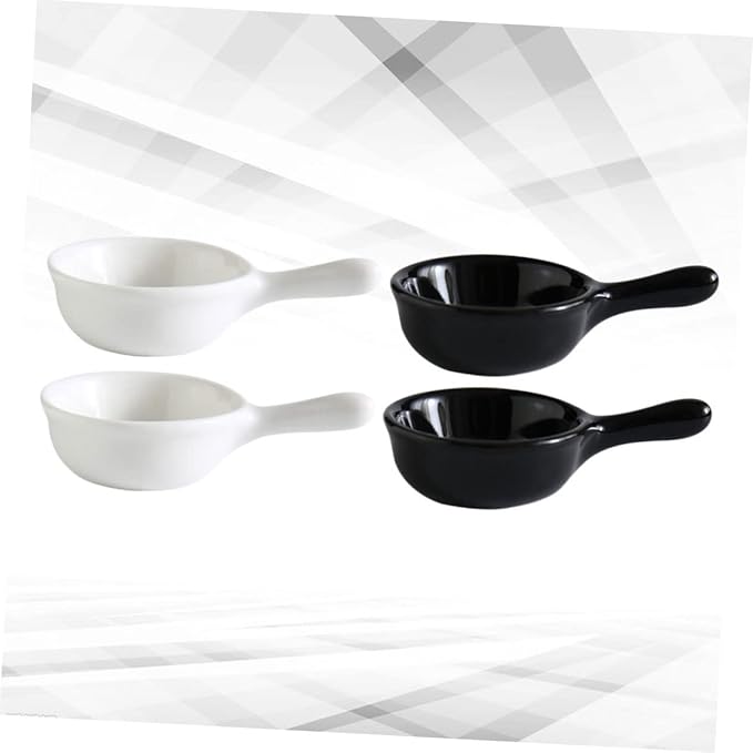 LIFKOME Mini Ceramic Dipping Dish Set Handle Japanese Style Snack and Sauce Plates 4-Piece Appetizer Serving Tray for Fruits and Seasonings