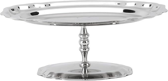Footed Dessert Serving Tray, Silver Oval Serving Tray, Sturdy Steel Dessert Platter, Elegant Compact Fruit Cake Holder for Home Kitchen Hotel Restaurant Wedding