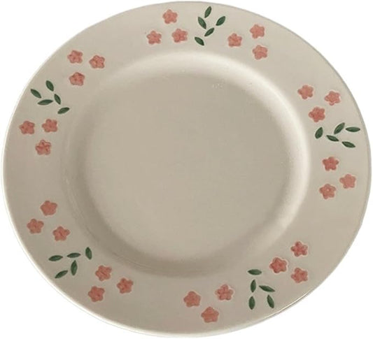 SONGCHAO Party Supplies Vintage Small Fragmented Flowers Dining Plate Ceramic Plate Breakfast Dessert Plate White Round Western Food Fruit Tray Party Plates (Color : A)
