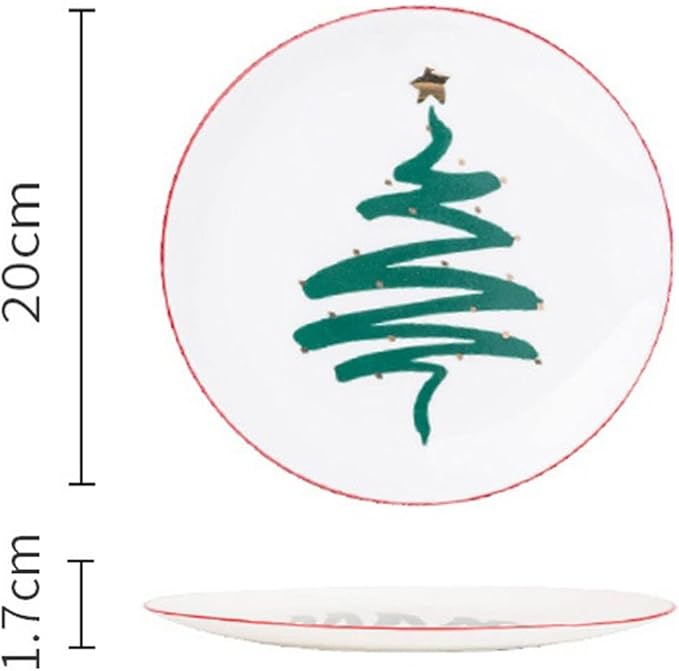 Plates Christmas Dinnerware Set Plates and Bowls Tableware Decoration Coffee Mugs Plates Set Ceramic Xmas Set Porcelain Plate(A)