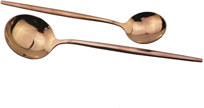 JASHII 24 Piece Titanium Rose Gold Plated Stainless Steel Flatware Set, 24 Piece Copper Silverware Set, Service for 6 (Shiny Copper)
