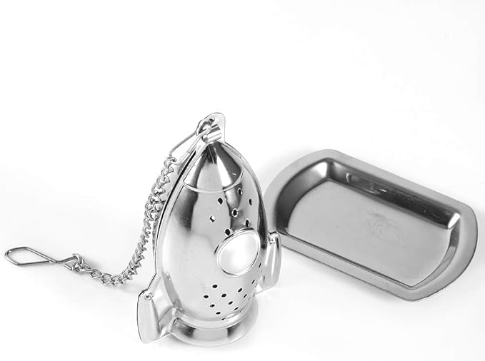 Stainless Steel Tea Strainer, Rocket Ship Tea Infuser with Chain, Rocket Shape Loose Tea Filter for Leaf Herbal Spice Brewing Steeping Home Teaware Accessories