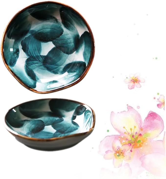 Cabilock 2pcs Handpainted Ceramic Sauce Plate Retro Japanese Style Tableware for Appetizers Snacks and Treats Unique Design for Home and Restaurant Use