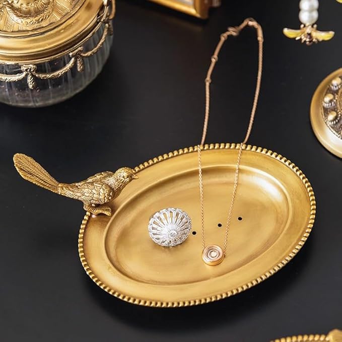 Bird Brass Jewelry Dish Tray,Gold Decorative Ring and Trinket Holder-Decorative Trinket Dish for Rings Earrings Necklaces Bracelet Watch Keys, Birthday Mother's Day Christmas Gift for Women