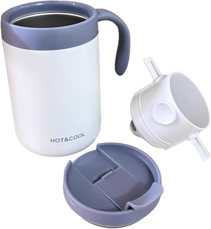 Irishom Portable Coffee Maker Stainless Steel Vacuum Insulated Travel Coffee Dripper Set Double Mesh Filter Foldable Design for Camping Office Backpacking (White)