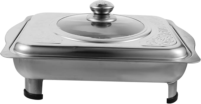 VALICLUD Stainless Steel Buffet Tray with Cover Rectangular Food Holder for Catering Skid Legs Elegant Design for Banquets and Parties Classic Serving Dish