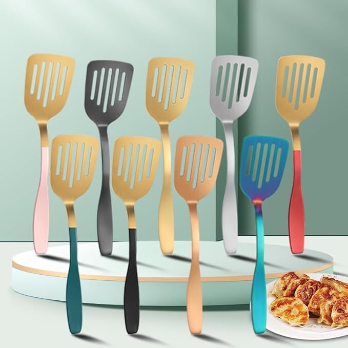 Silverware Set, 6/24/36/48/60/72pcs Kitchenware 5-piece Set Serving Spoon Salad Stainless Steel Spatula, Home Cutlery Flatware Set(Red,48 Pieces for 8)