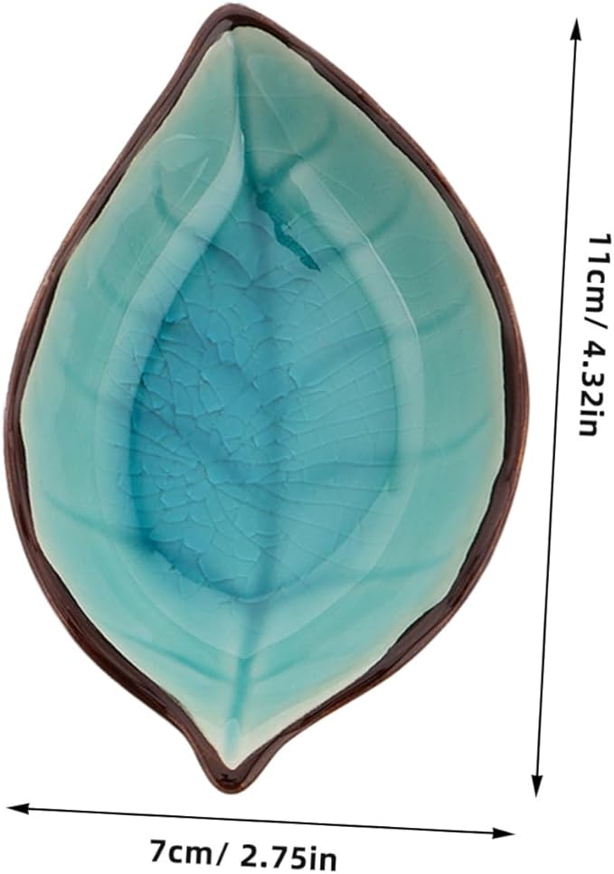 PRETYZOOM 4pcs Leaf Shape Ceramic Appetizer Plates Stylish Porcelain Dipping Bowls for Sauces Snacks and Seasonings Elegant Ice Crackle Glaze Design Yellow Lake Blue and Green