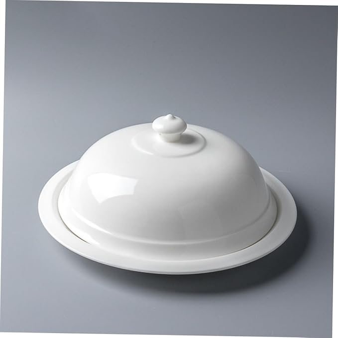 Cabilock Ceramic Steak Plate with Dome Lid French Style Shallow Serving Dish for Desserts Snacks and Pasta for Kitchen Tableware and Dinner Parties