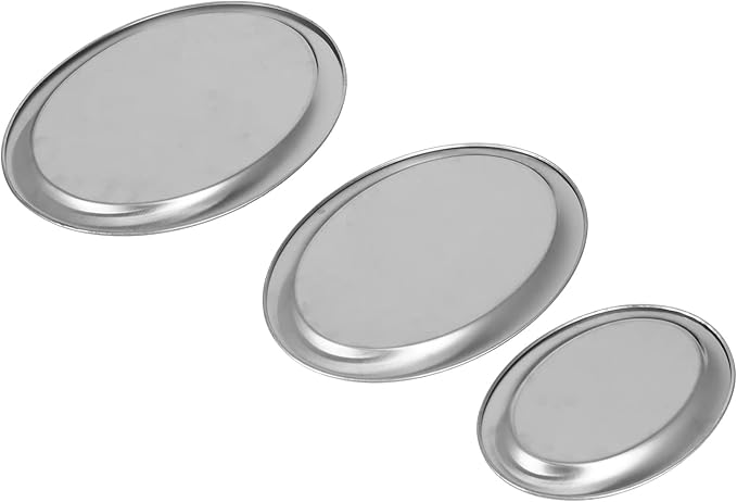 Dessert Tray, 3pcs Stainless Steel Dessert Tray Mirror Polishing Process Snack Jewelry Display Tray Serving Tray for Home Cafe (Silver)
