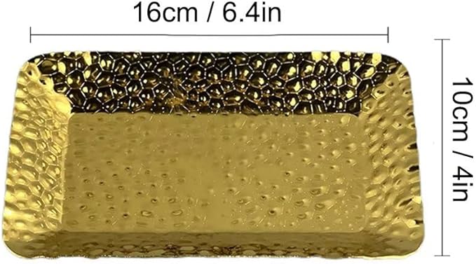 Mini Serving Platter Stainless Steel Serving Tray Hammered Square 6.3 x 4 Inch Small Dessert Plates Coffee Table Tray Decorative Plates for Kitchen Party Gold