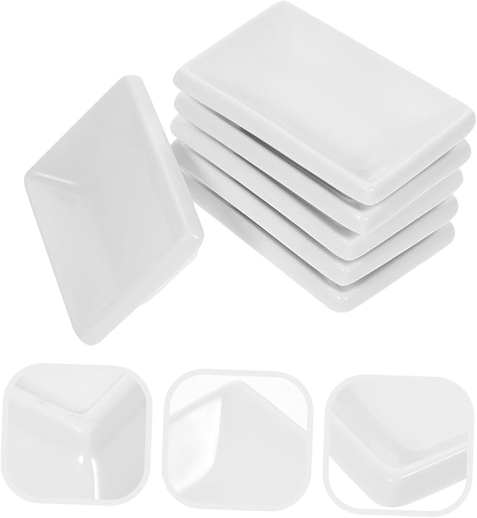 Zerodeko 6 Pcs 3-Inch Pure White Ceramic Snack Serving Tray Set Rectangular Sauce Dishes for Soy Sauce Spice Dish for Appetizers Dipping and Charcuterie Board