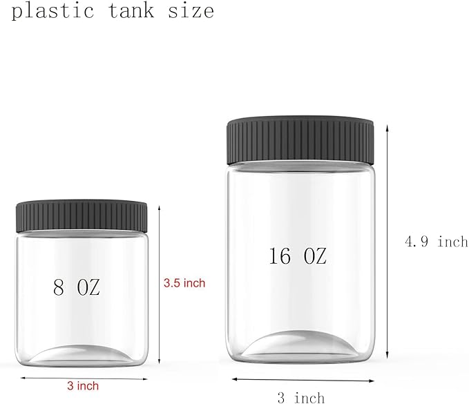 XINGLIAN 16 Oz Clear Plastic Jars with Black Lids Refillable Kitchen Storage Containers for Dry Food, Coffee, Nuts and More, 6 Pack