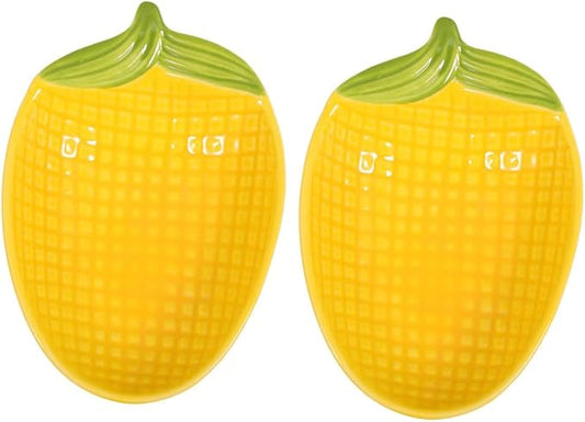 2Pcs Corn Shaped Ceramic Dipping Tray Microwave Safe Porcelain Appetizer Plates for Dips Nuts Snacks for Parties and Entertaining