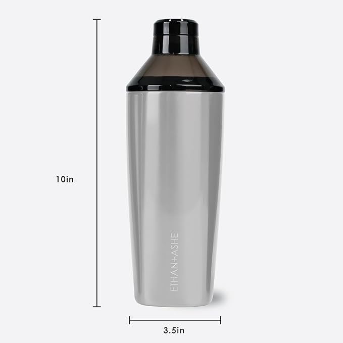Koolhaus Cocktail Shaker - Ethan + Ashe - Vacuum Insulated Cocktail Shaker and Cocktail Strainer - Double-Wall - Travel Lid Included - Essential Bar Tools - 20oz Total Volume - Stainless Steel