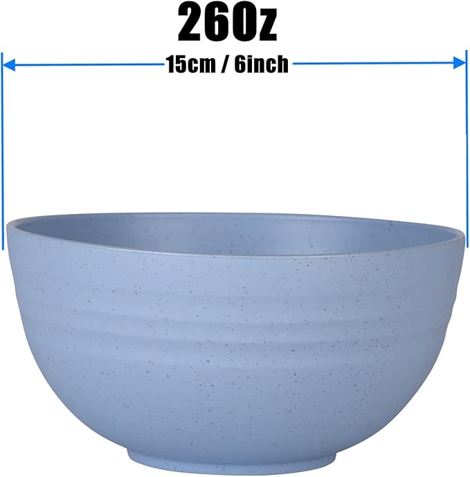 WANBY Lightweight Wheat Straw Cereal Bowls Unbreakable Dinner Bowl Set Dishwasher & Microwave Safe (8 Pack 26Oz)