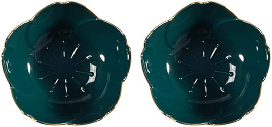 DOITOOL 2pcs Ceramic Seasoning Dish Tea Bag Holders, Teaspoon Rest Ketchup Saucer Appetizer Plates Salad Soy Sushi Wasabi Seasoning Dipping Bowls (Dark Green)