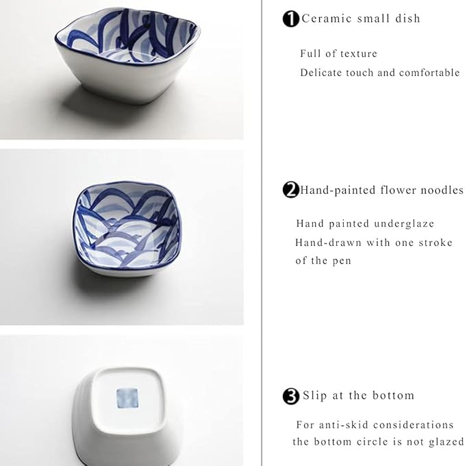 Dipping Sauce Dish Dipping Bowl Appetizer Plates 2 Bowls Condiments Dish Ceramic Sauce Soy Dishes Dipping Bowls with Tray Snack Soy Sauce Vinegar Appetizer Dishes or Seasoning for Easy Storage Dipping