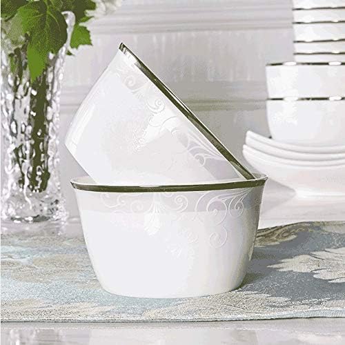 Dinnerware Set 10Pieces Pure White Porcelain Dinner Plates Bone China Tableware Bowls Soup Plates Gravy Boat Service for 4