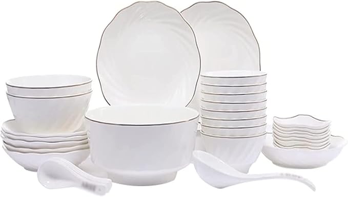 Dinnerware Set Dinner Party Tableware Service Set Ceramic Tableware Set, 36-piece Kitchen Plate and Bowl SetPure White Exquisite Tableware Set, FPYY2024040817
