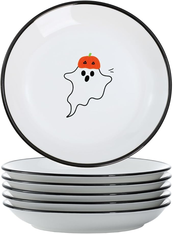 SOCOSY Cute Cartoon Ghost Seasoning Dishes Sauce Dishes Sushi Dipping Bowls Appetizer Plates Little Cat Feeding Plates, Serving Dish for Home Kitchen Restaurant Halloween-Ghost-5 Inch
