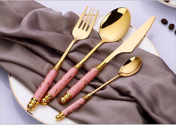 Stainless Steel Flatware serving set,Home Kitchen Eating Tableware Set,Dishwasher Safe,For Home Kitchen Restaurant Hote 24-piece Stainless Steel Cutlery With Ceramic Handles, Marble Crack Emerald Knif