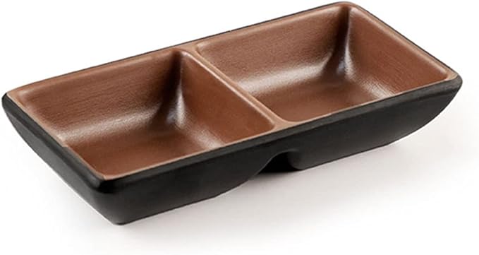 Sauce Dish Melamine Plastic Appetizer Plates Divided Dipping Bowl Tray Condiment Dish Storage for Kitchen Spices Vinegar Nuts Sushi Vinegar (2 Compartments) Dipping Bowls (B)