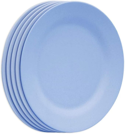 11 Inch Dinner Plate Set, Extra Large Pasta Plates, Unbreakable Dishes, Lightweight Wheat Straw Salad Dinnerware, Reusable Fiber Dessert Tableware (Blue)