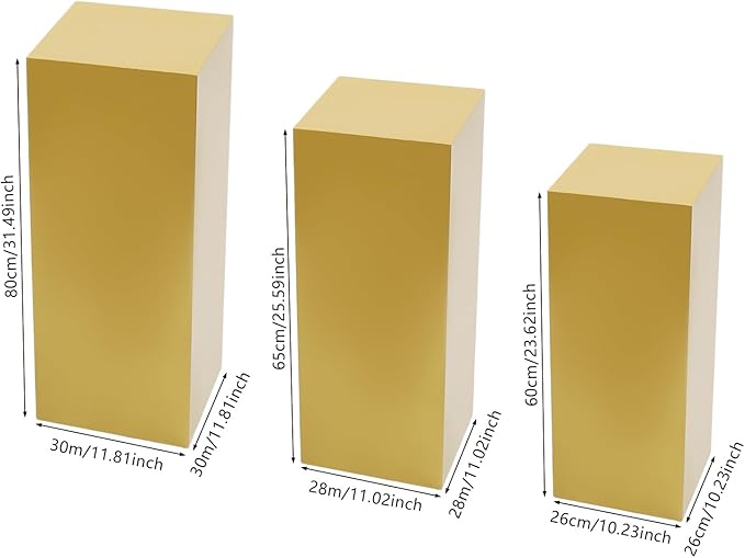 Eapmic Pedestal Stands for Party, Cake Pedestal Stand, Dessert Table Display Plinth Pillars, Sculpture Display Column Decoration Cube for Wedding Birthday (Gold, Square-3Pcs(31.49"+25.59"+23.62"))