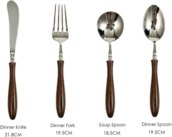 48-Piece Wenge Wooden Handle Flatware Set Silverware Set Stainless Steel Kitchen Utensils Spoons and Forks Set Mirror Polish, Hygienic and Safe, Ergonomic for Formal Occasions & Restaurant