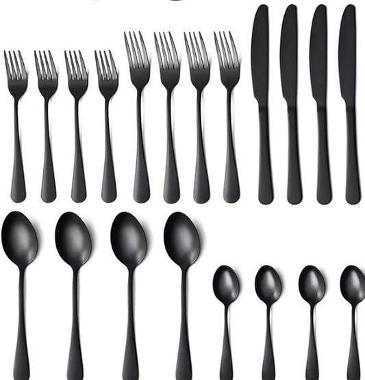 RBG Essentials Heavy-duty Stainless Steel Utensils Flatware Set, 20-piece Black Silverware Cutlery Set