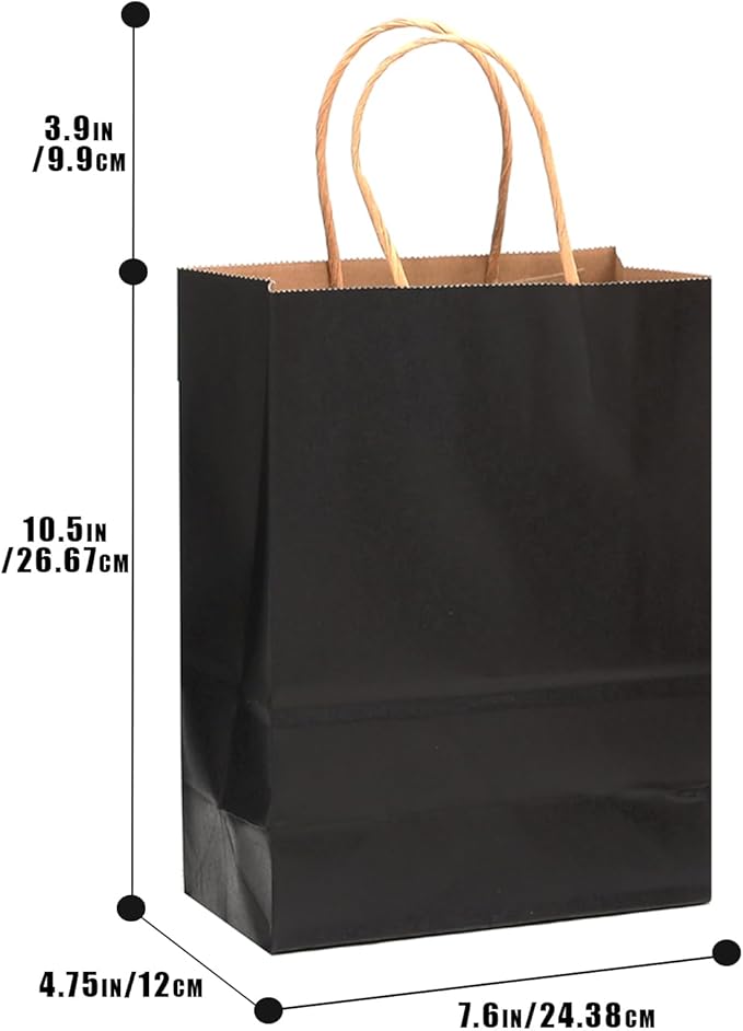 qiqee 30-Packs Black Gift Bags with Handles Bulk 10.8"x8.3"x4.3" Medium Size Kraft Paper Bags Multiple Uses (Medium Size)
