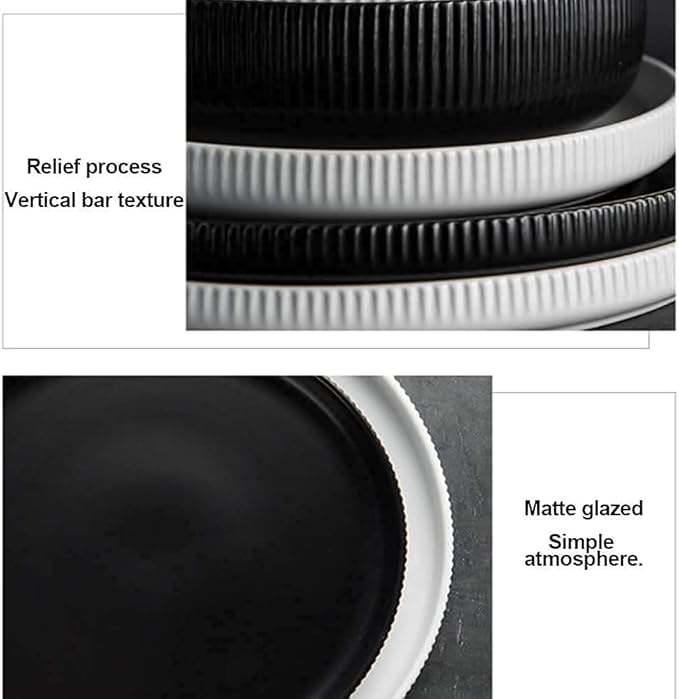 Dinnerware Set Kitchen and Dining,38-Piece Ceramic Dinnerware Set,Nordic Black White Creativity Porcelain Tableware Set with Bowls Dinner Plate Spoo