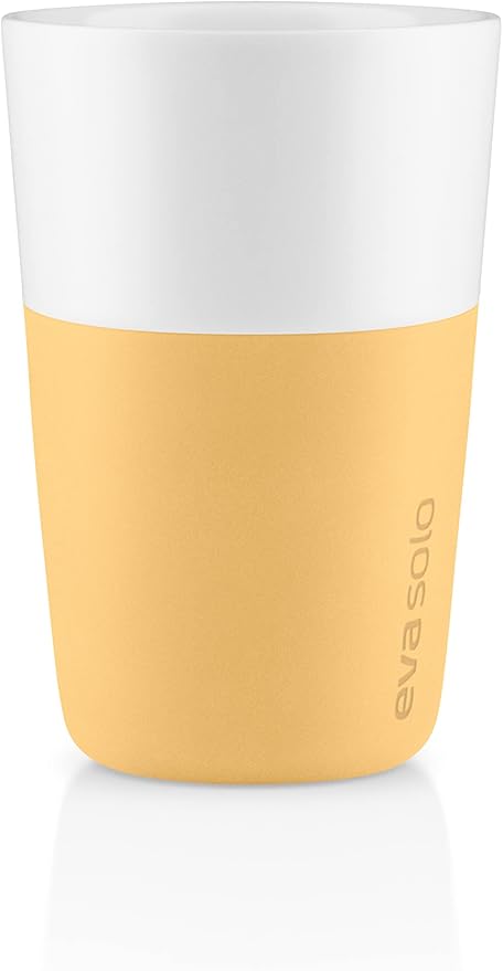 Eva Solo | 2 Cafe Latte Tumbler Mugs | 12 oz Porcelain Coffee Cup Tumblers with Silicone-coated Grip | Dishwasher Safe | Danish Design, Functionality & Quality | Golden Sand