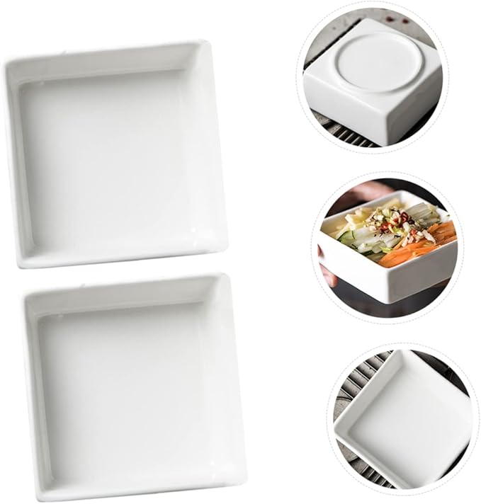 2pcs Square Mini Ceramic Seasoning Dishes Pure White Condiment Plates for Sauces and Appetizers for Entertaining and Dining