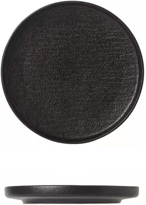 FEELIN Modern Large Dinner Plates Black Quicksand Steak Dinner Plate Frosted Western Dinner Plate Ceramic Pasta Plate Light Luxury Dish Plate Home Plate Stackable Dinner Plates(Color:A,Size:Small)