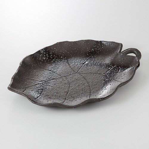 Mikage Black Leaf Shaped Appetizer Plate, 11.0 x 8.1 x 1.1 inches (27.8 x 20.5 x 2.7 cm), 22.3 oz (650 g), Appetizer Plate, Restaurant, Ryokan, Japanese Tableware, Restaurant, Commercial Use