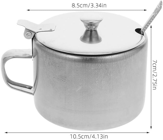 BESTonZON 3 Set Condiment Jars With Lid Spoon 4. 2" Metal Sugar Bowls Stainless Steel Pepper Container Salt Pot Seasoning Bottle For Kitchen Counter