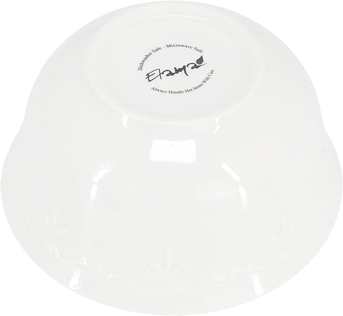Elama Henryi 6 Piece Embossed Rim Detail Porcelain White 6.1 Inch Bowl Set, Tableware Set, Serveware (6 Pc Bowl)