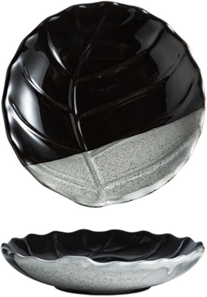 Sauce Dish 1 Piece Leaf Textured Round Plate Restaurant Ceramic Snack Dessert Plate Appetizer Plate Sauce Bowl Snack Plate(6)