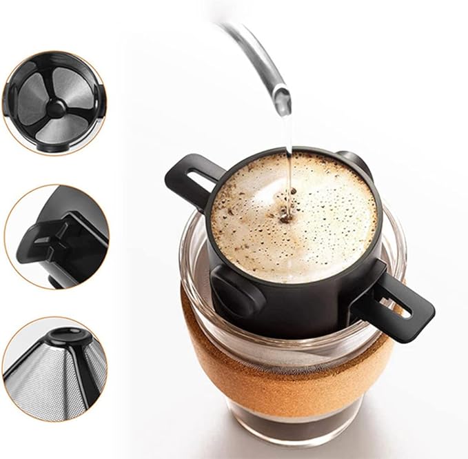 TopHomer Reusable Coffee Filter Stainless Steel, Pour Over Coffee Dripper Collapsible Paperless Single Serve 1-2 Cup with Foldable Handle for Camping Traveling