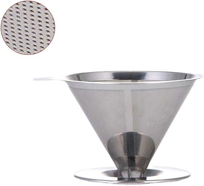 SEIWEI Pour Over Coffee Dripper Stainless Steel Slow Drip Metal Coffee Filter Reusable Paperless Coffee Maker Tools with Cup Stand and Cleaning Brush Dia 115mm