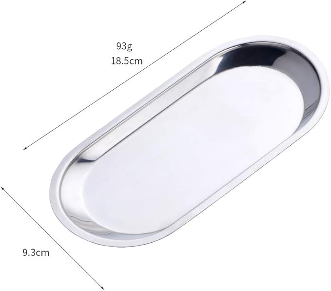 Buyer star Silver 2PCS 7.3inch Stainless Steel Oval Tray Fruit Trays Storage Tray Dish Plate Cosmetics Jewelry Decorative Organizer
