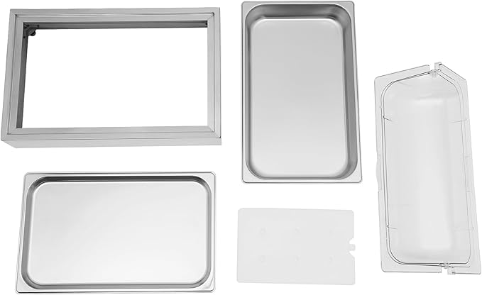 Countertop Ice Food Serving Display Tray with Clear Roll Top, 6L Chilled Serving Tray, Cold Serving Cooler Platter, Cooling Food Dishes Display Plate Case for Party (Single Compartment)