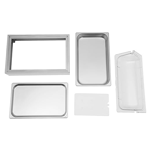Cold Food Buffet Server, 6L Stainless Steel Ice Food Serving Display Tray with Clear Roll Top PC Cover and Ice Box, Countertop Chilled Serving Tray Platter for Fruit Party Buffet Silver
