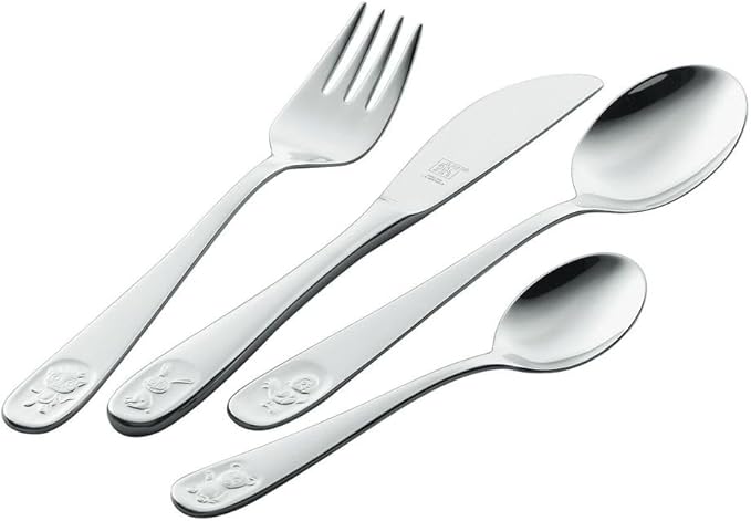 ZWILLING Children's Cutlery Set, 4 pcs., for Children from 3 Years, 18/10 Stainless Steel, Bino, 15 x 10 x 2 cm, Silver