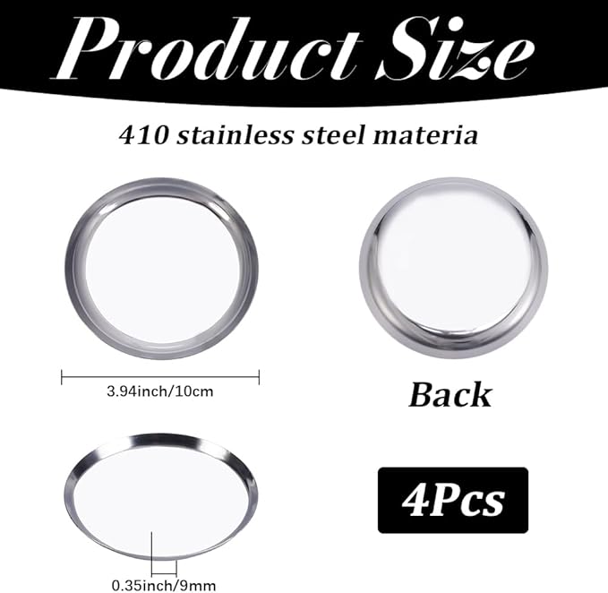 4 Pack 3.9 Inch Silver Round Tray Round Metal Serving Platter 410 Stainless Steel Small Soy Sauce Seasoning Storage Dishes Tools for Kitchen Cooking Sushi Dipping Appetizer Plates Jewelry