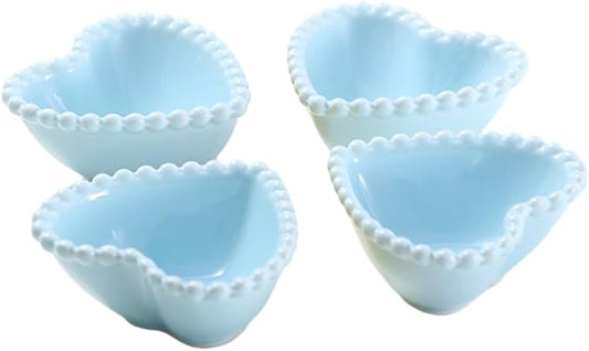 GLEAVI 4Pcs Heart Shape Sauce Dipping Trays Cute Ceramic Appetizer Plates Random Color Snack Serving Dish for Parties and Home Use