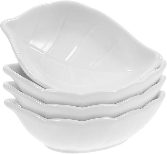 HEALLILY 4pcs Leaves Shaped Ceramic Sauce Plates for Dipping Seasoning and Appetizers Versatile Kitchen Bowls for Sushi Ketchup and Vinegar Stylish and Functional Dishware