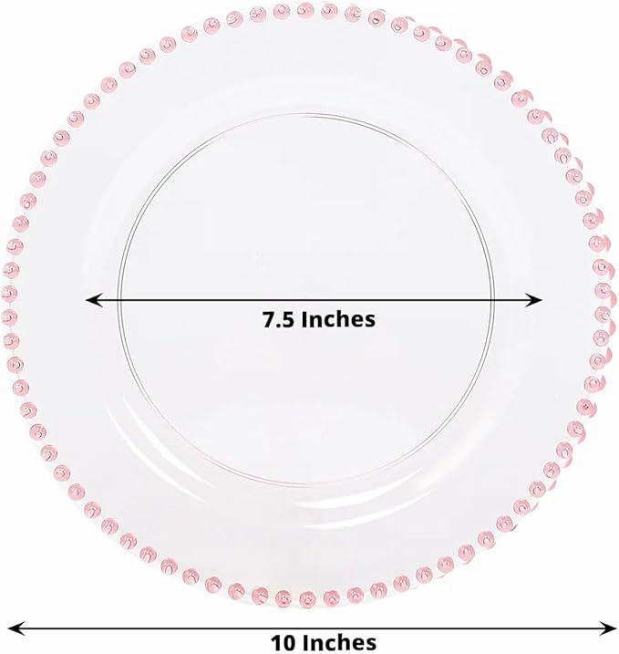 Efavormart 10 Pack Transparent Blush Plastic Dinner Plates with Beaded Rim, Round Disposable Party Plates - 10"